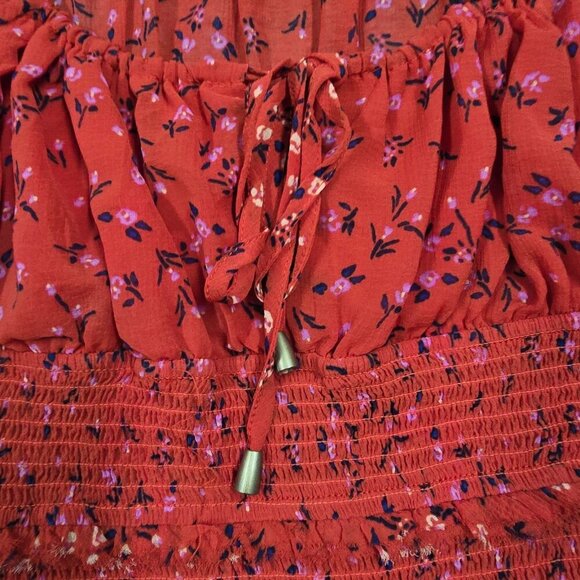 Free People Womens Lolita Smocked Floral Peasant Crop Top Size S Boho Romantic - Picture 5 of 14